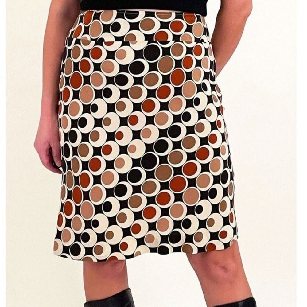 Banana Republic Silk Vintage Pencil Skirt Crepe 60s Retro Op Art 10 Brown Black